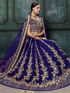 Tulsi Art Navy Blue Applique Embroidery Silk Wedding Lehenga Choli | Grocsy