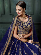Tulsi Art Navy Blue Applique Embroidery Silk Wedding Lehenga Choli | Grocsy