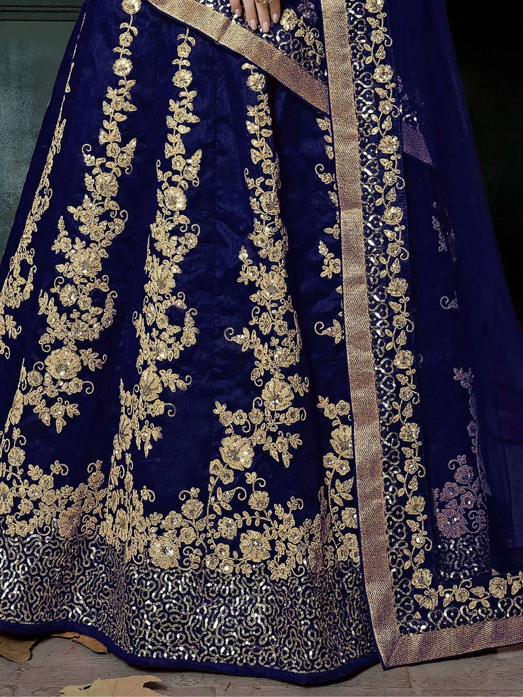 Tulsi Art Navy Blue Applique Embroidery Silk Wedding Lehenga Choli | Grocsy