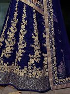 Tulsi Art Navy Blue Applique Embroidery Silk Wedding Lehenga Choli | Grocsy