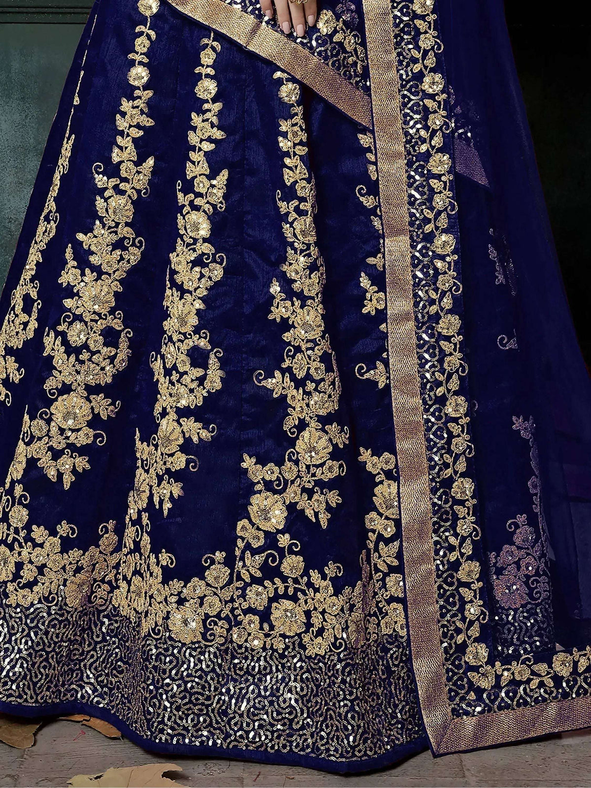 Tulsi Art Navy Blue Applique Embroidery Silk Wedding Lehenga Choli | Grocsy