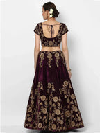 Tulsi Art Purple Embroidered Velvet Bridal Lehenga Choli With Baby Pink Dupatta | Grocsy