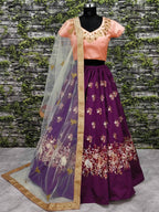 Tulsi Art Purple Dori Embroidered Silk Bridal Wedding Lehenga Choli | Grocsy