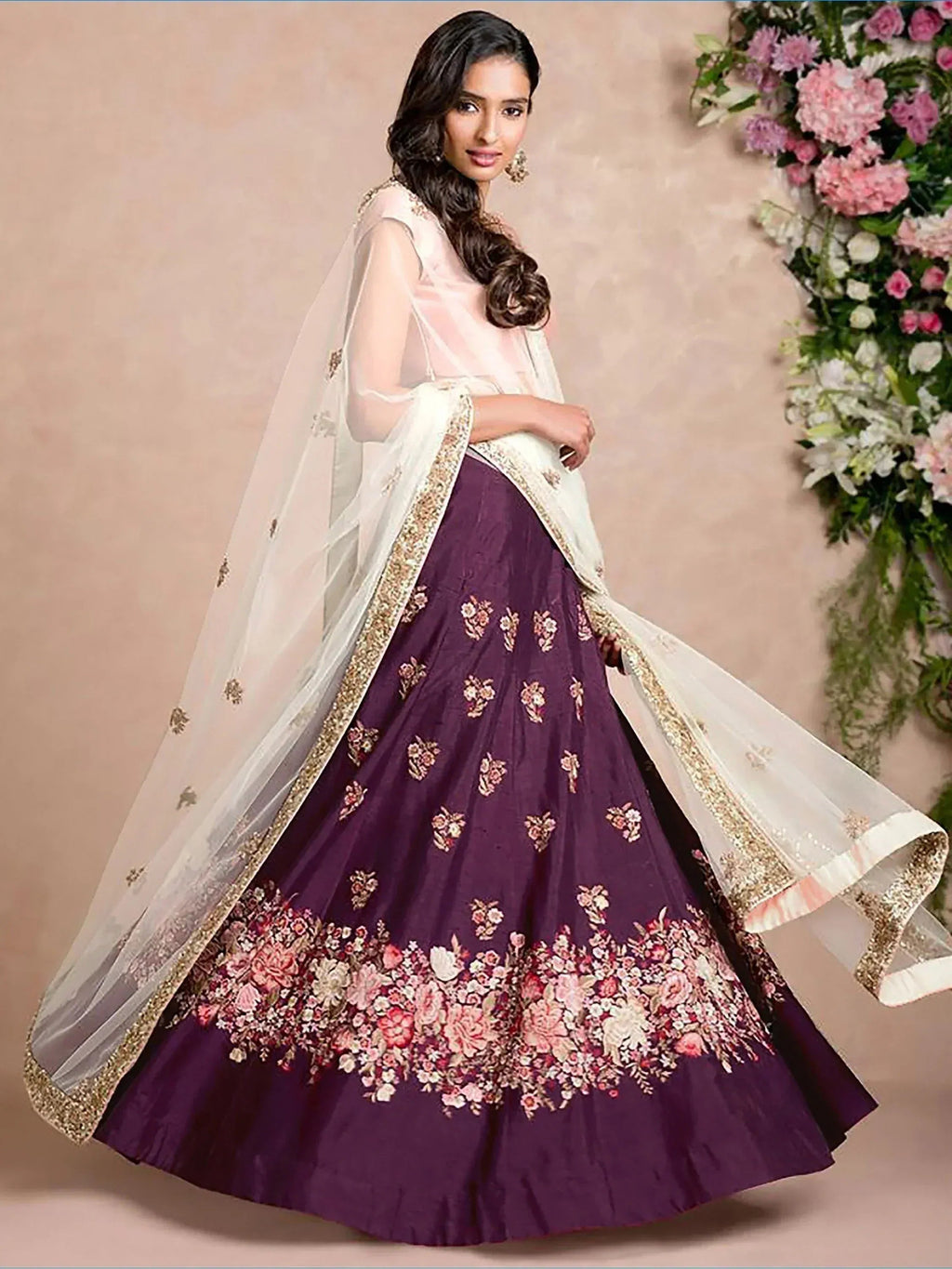 Tulsi Art Purple Dori Embroidered Silk Bridal Wedding Lehenga Choli | Grocsy