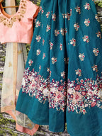 Tulsi Art Teal Blue Dori Embroidered Silk Bridal Wedding Lehenga Choli | Grocsy