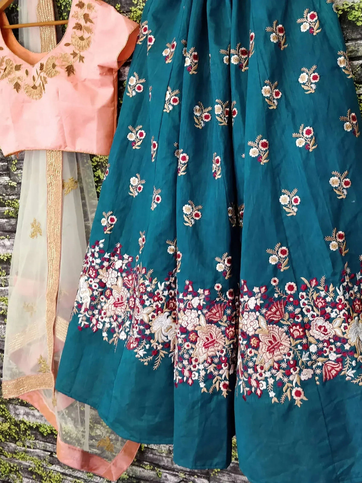Tulsi Art Teal Blue Dori Embroidered Silk Bridal Wedding Lehenga Choli | Grocsy