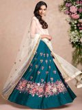 Tulsi Art Teal Blue Dori Embroidered Silk Bridal Wedding Lehenga Choli | Grocsy