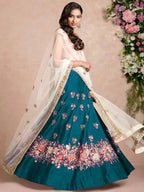 Tulsi Art Teal Blue Dori Embroidered Silk Bridal Wedding Lehenga Choli | Grocsy