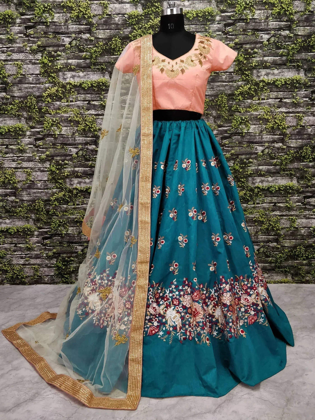 Tulsi Art Teal Blue Dori Embroidered Silk Bridal Wedding Lehenga Choli | Grocsy