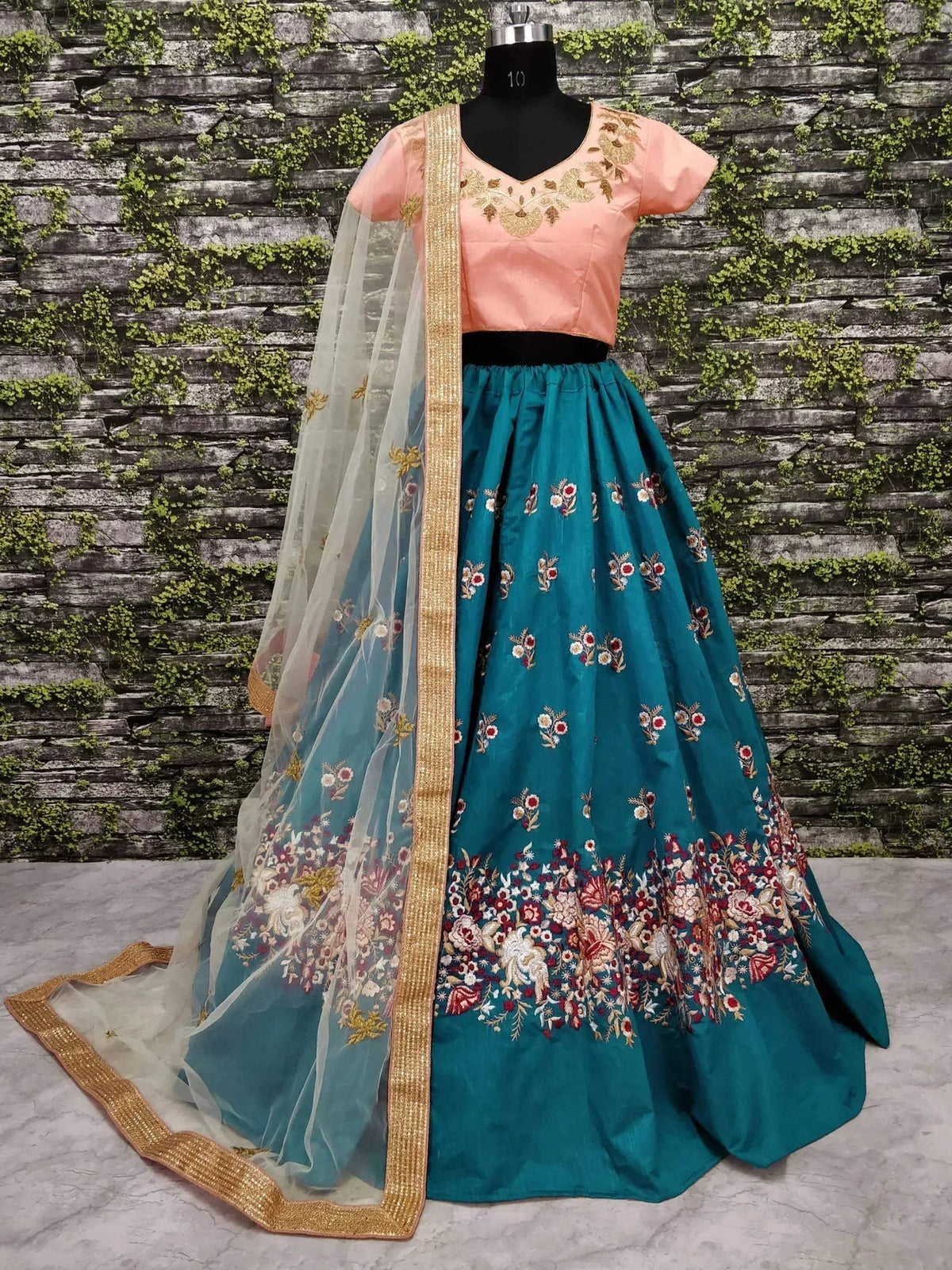 Tulsi Art Teal Blue Dori Embroidered Silk Bridal Wedding Lehenga Choli | Grocsy