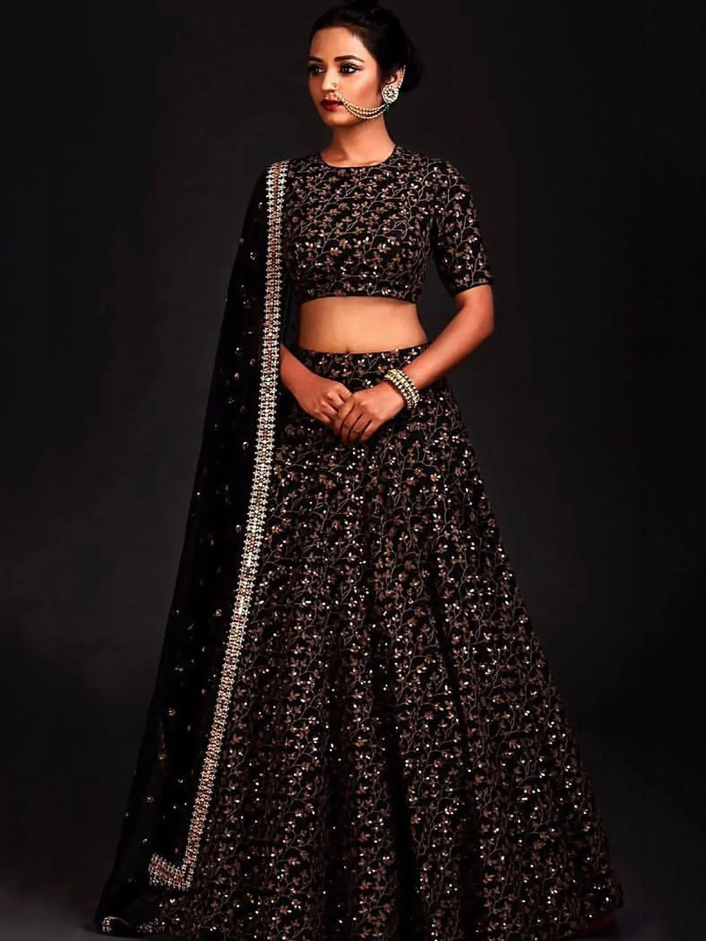 Tulsi Art Black Zari Embroidered Silk Bridal Lehenga Choli | Grocsy