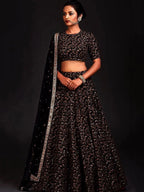 Tulsi Art Black Zari Embroidered Silk Bridal Lehenga Choli | Grocsy