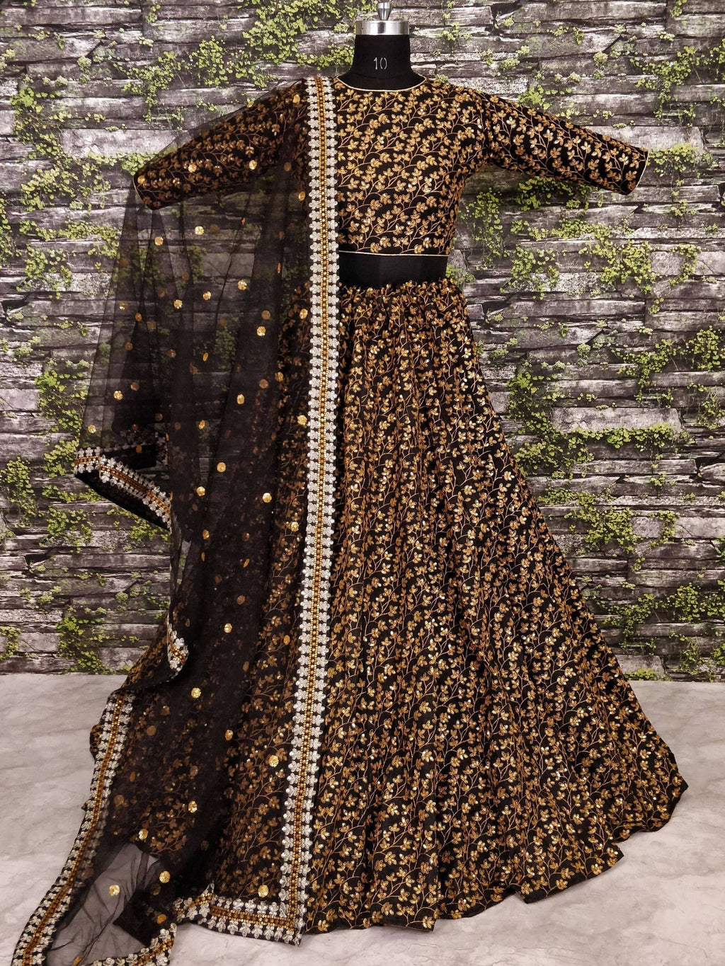 Tulsi Art Black Zari Embroidered Silk Bridal Lehenga Choli | Grocsy