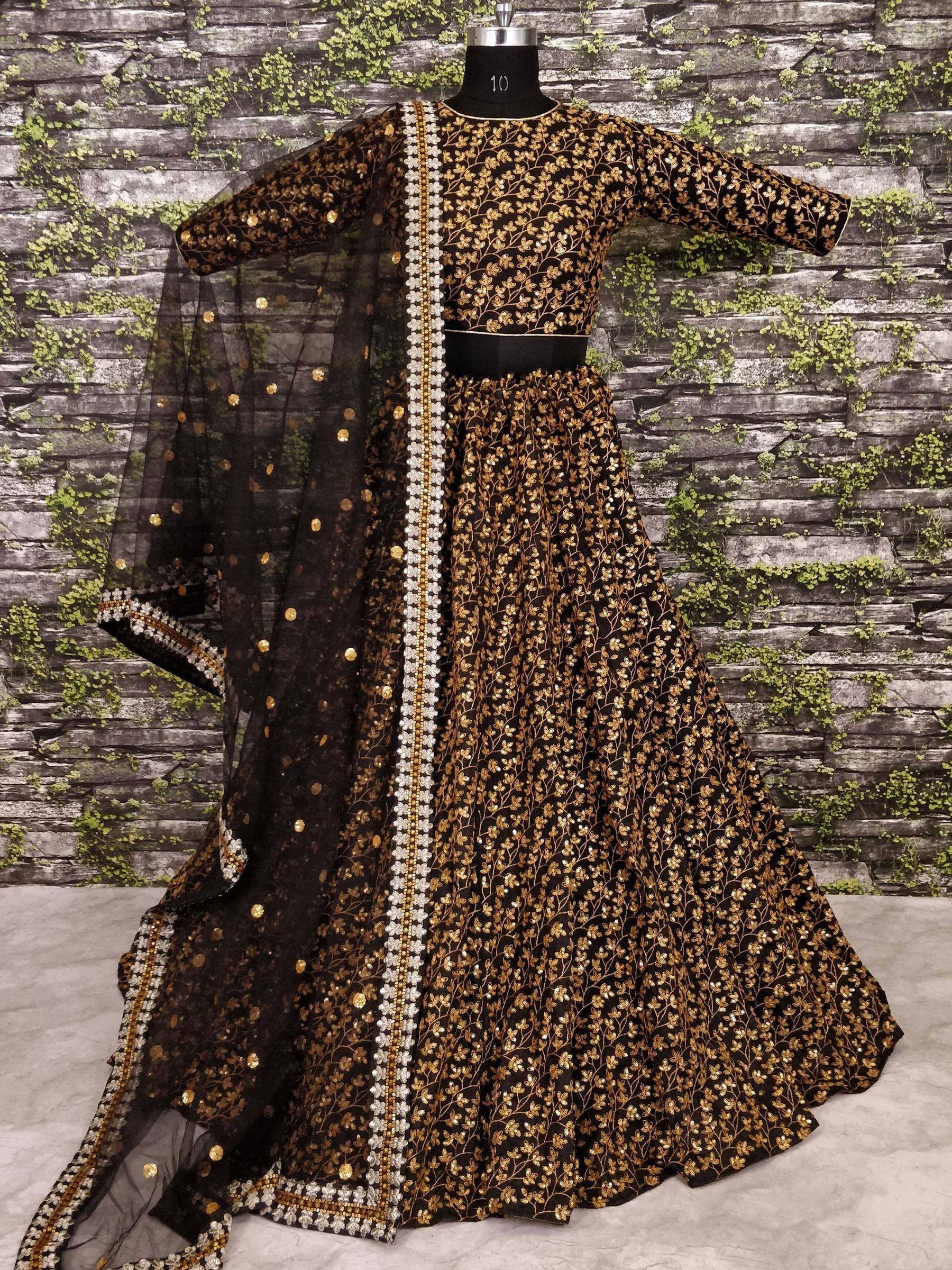 Tulsi Art Black Zari Embroidered Silk Bridal Lehenga Choli | Grocsy