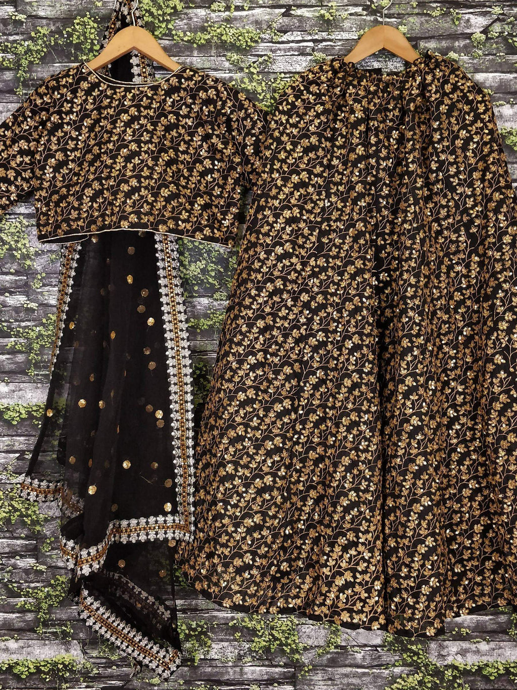 Tulsi Art Black Zari Embroidered Silk Bridal Lehenga Choli | Grocsy