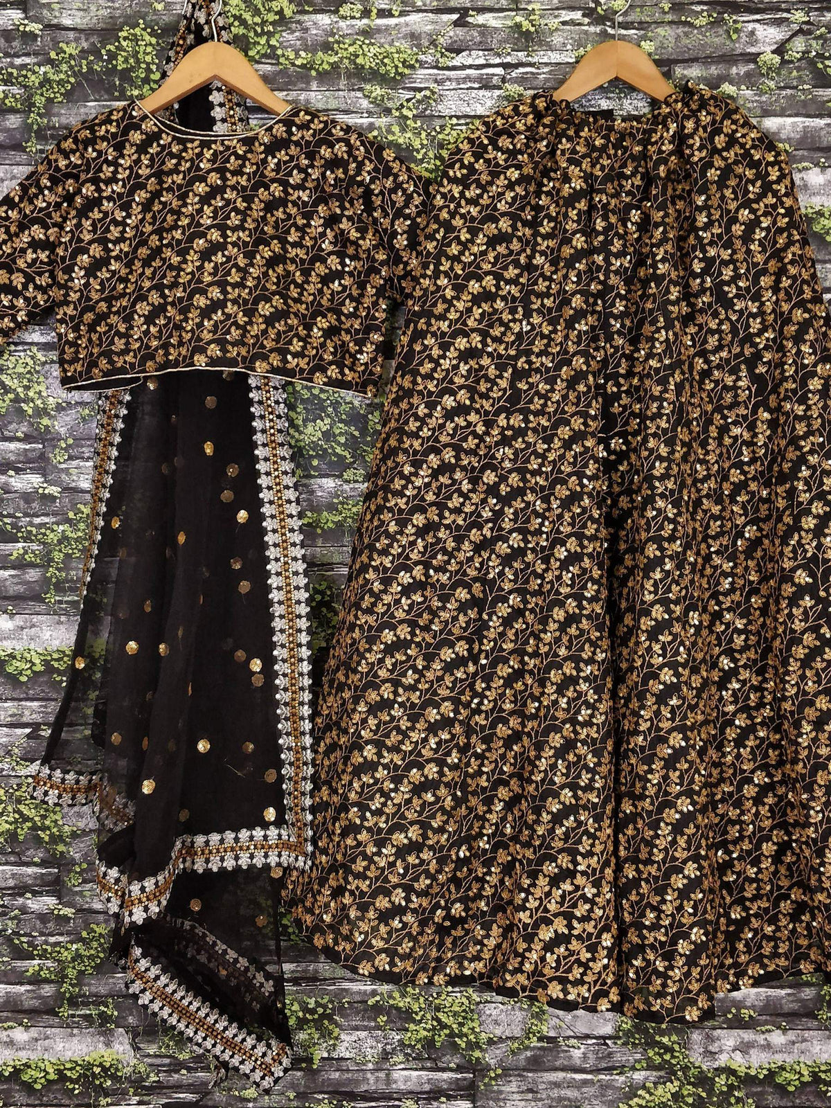 Tulsi Art Black Zari Embroidered Silk Bridal Lehenga Choli | Grocsy