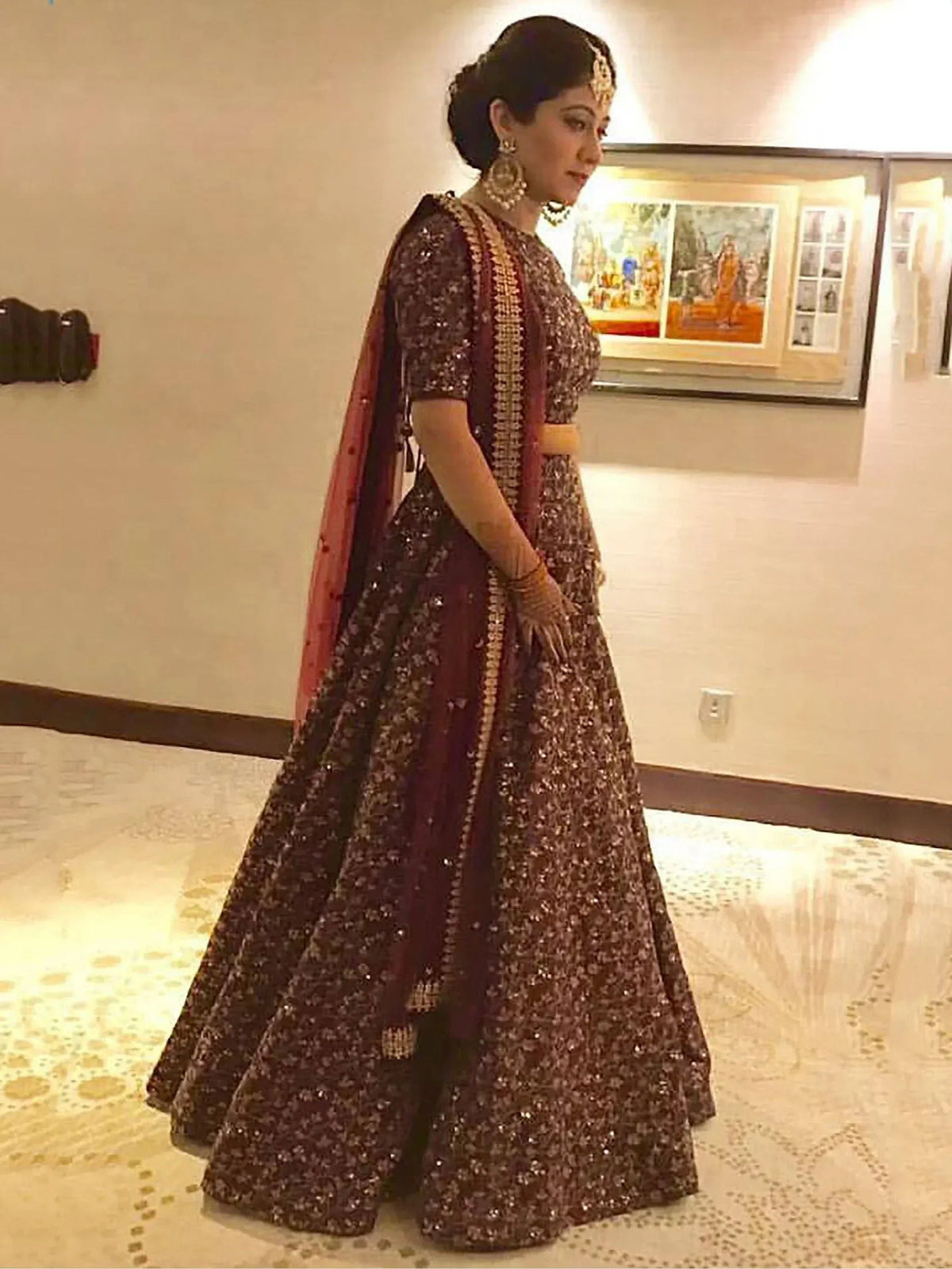 Tulsi Art Maroon Zari Embroidered Silk Bridal Lehenga Choli | Grocsy