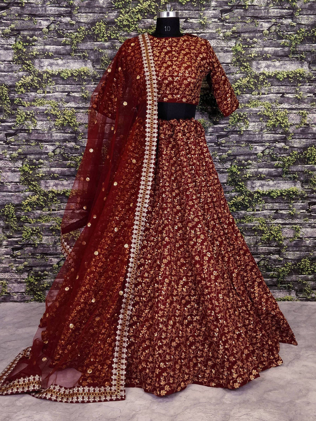 Tulsi Art Maroon Zari Embroidered Silk Bridal Lehenga Choli | Grocsy