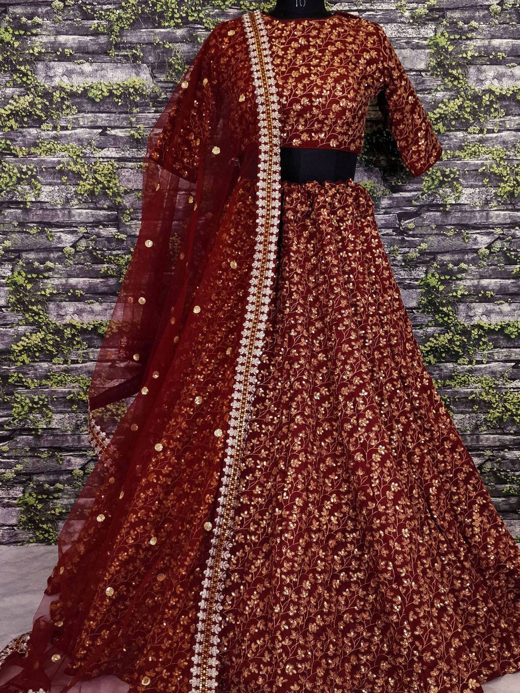 Tulsi Art Maroon Zari Embroidered Silk Bridal Lehenga Choli | Grocsy