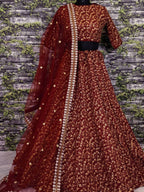 Tulsi Art Maroon Zari Embroidered Silk Bridal Lehenga Choli | Grocsy