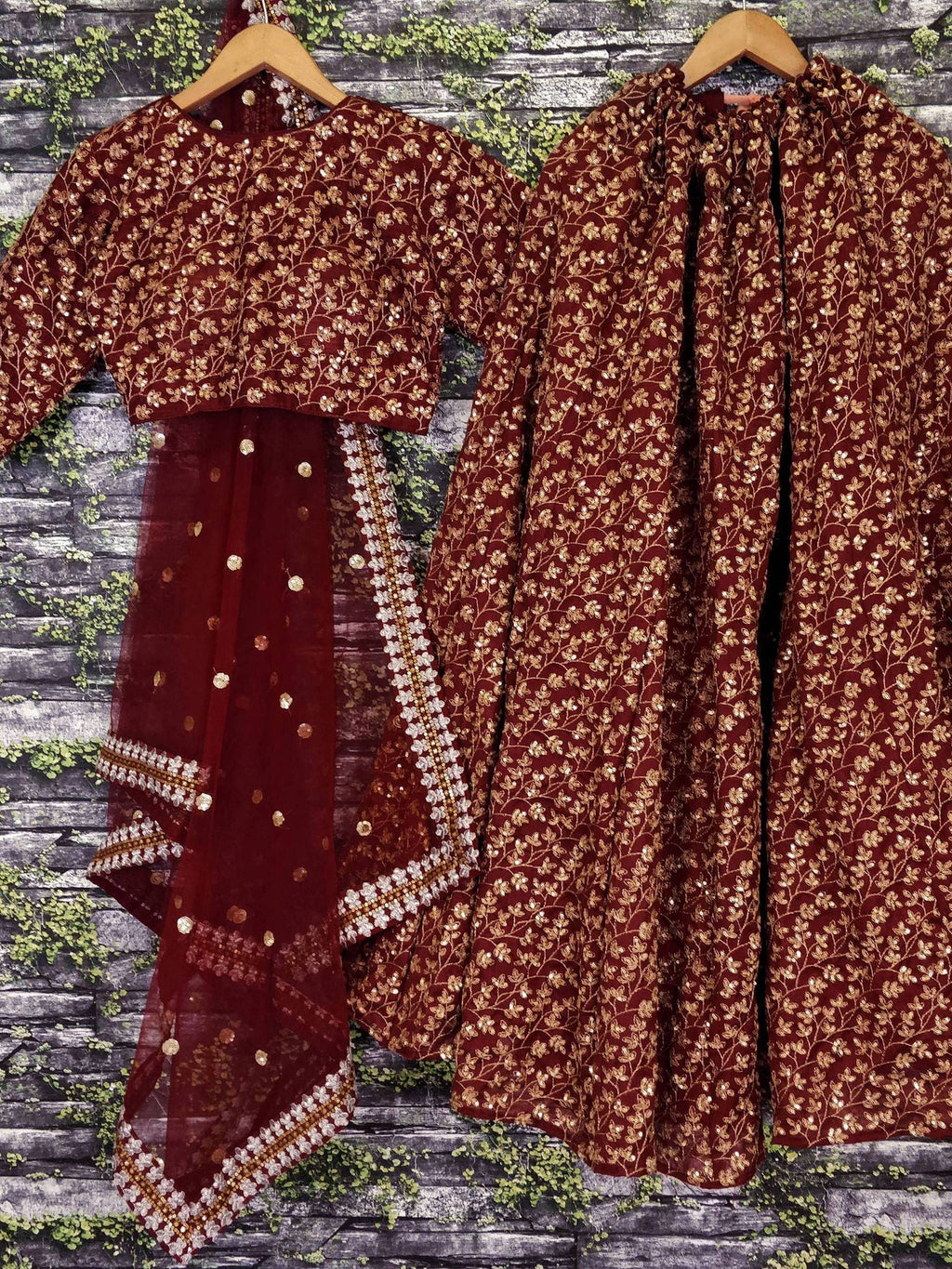 Tulsi Art Maroon Zari Embroidered Silk Bridal Lehenga Choli | Grocsy