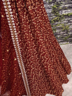 Tulsi Art Maroon Zari Embroidered Silk Bridal Lehenga Choli | Grocsy