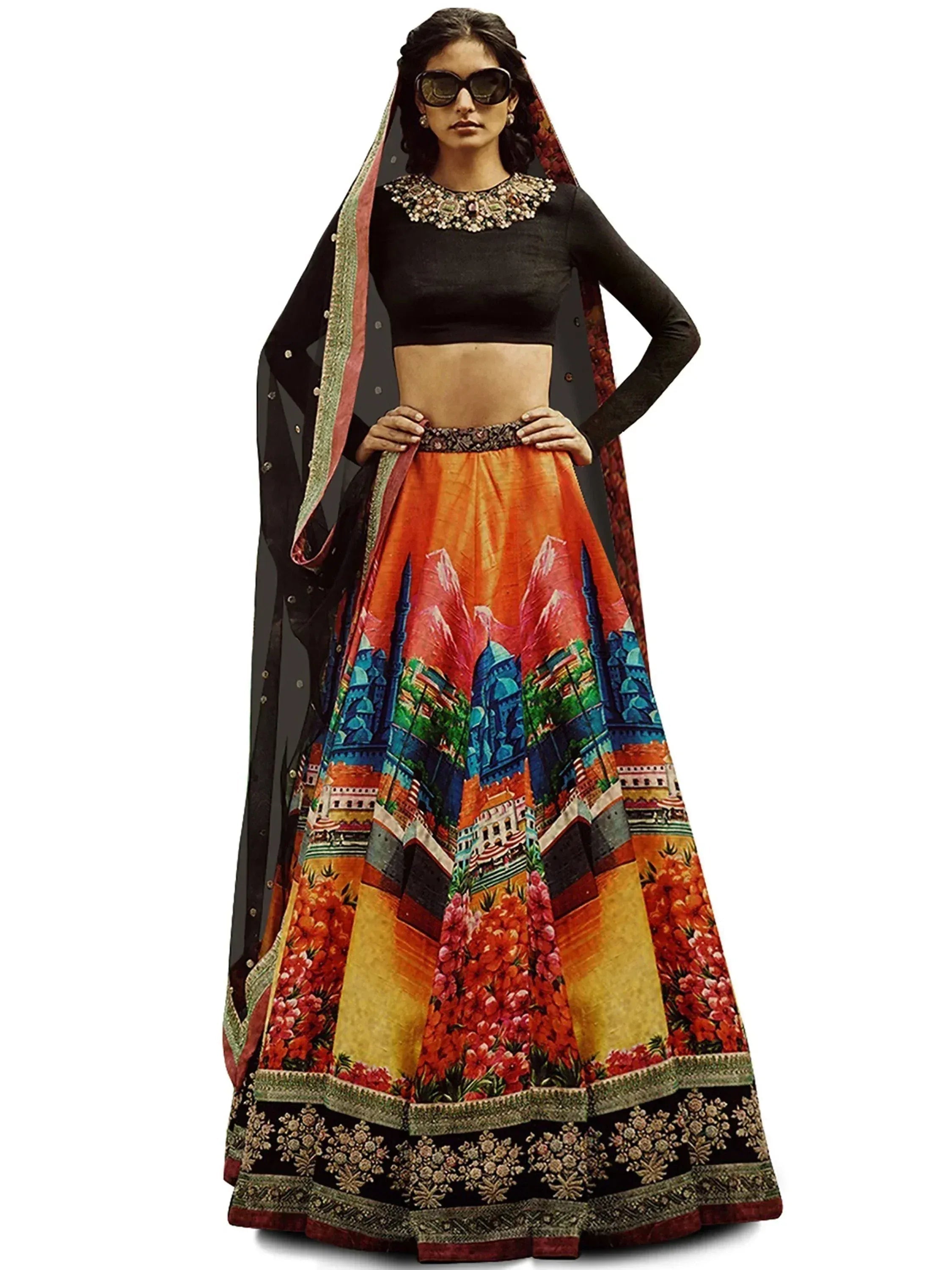Tulsi Art Multi-Color Digital Printed Silk Wedding Lehenga Choli | Grocsy