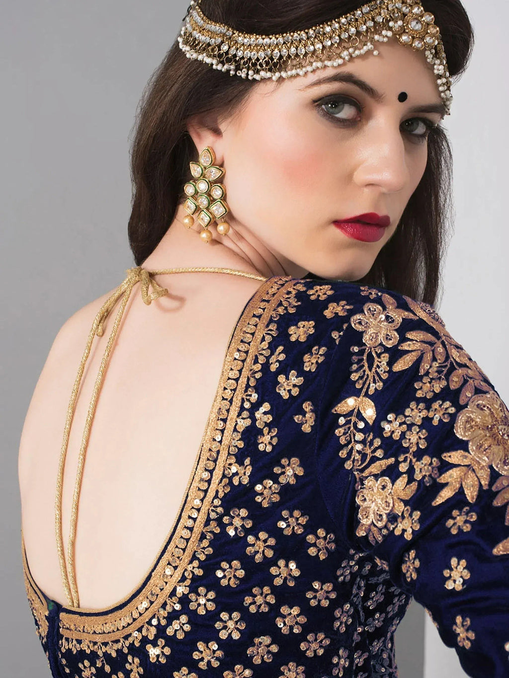 Tulsi Art Blue Embroidered Velvet Wedding Lehenga Choli With Dupatta | Grocsy