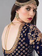 Tulsi Art Blue Embroidered Velvet Wedding Lehenga Choli With Dupatta | Grocsy