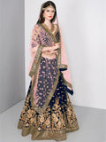 Tulsi Art Blue Embroidered Velvet Wedding Lehenga Choli With Dupatta | Grocsy