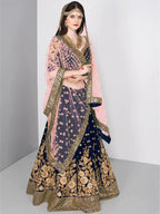 Tulsi Art Blue Embroidered Velvet Wedding Lehenga Choli With Dupatta | Grocsy
