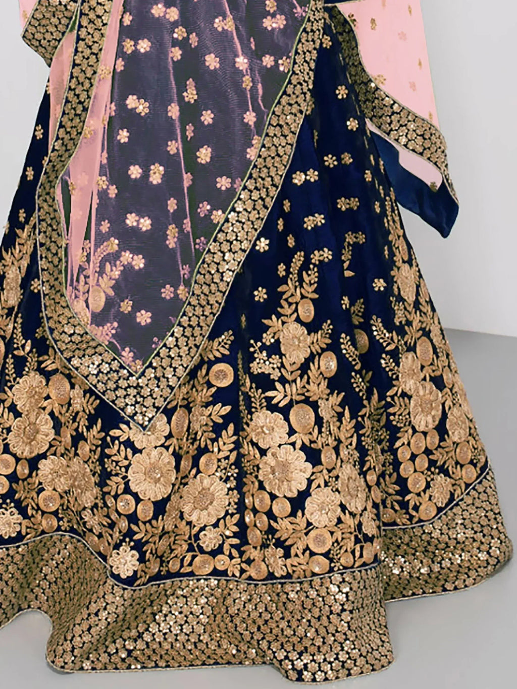 Tulsi Art Blue Embroidered Velvet Wedding Lehenga Choli With Dupatta | Grocsy