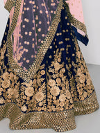 Tulsi Art Blue Embroidered Velvet Wedding Lehenga Choli With Dupatta | Grocsy