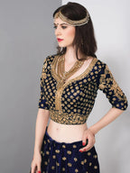 Tulsi Art Blue Embroidered Velvet Wedding Lehenga Choli With Dupatta | Grocsy
