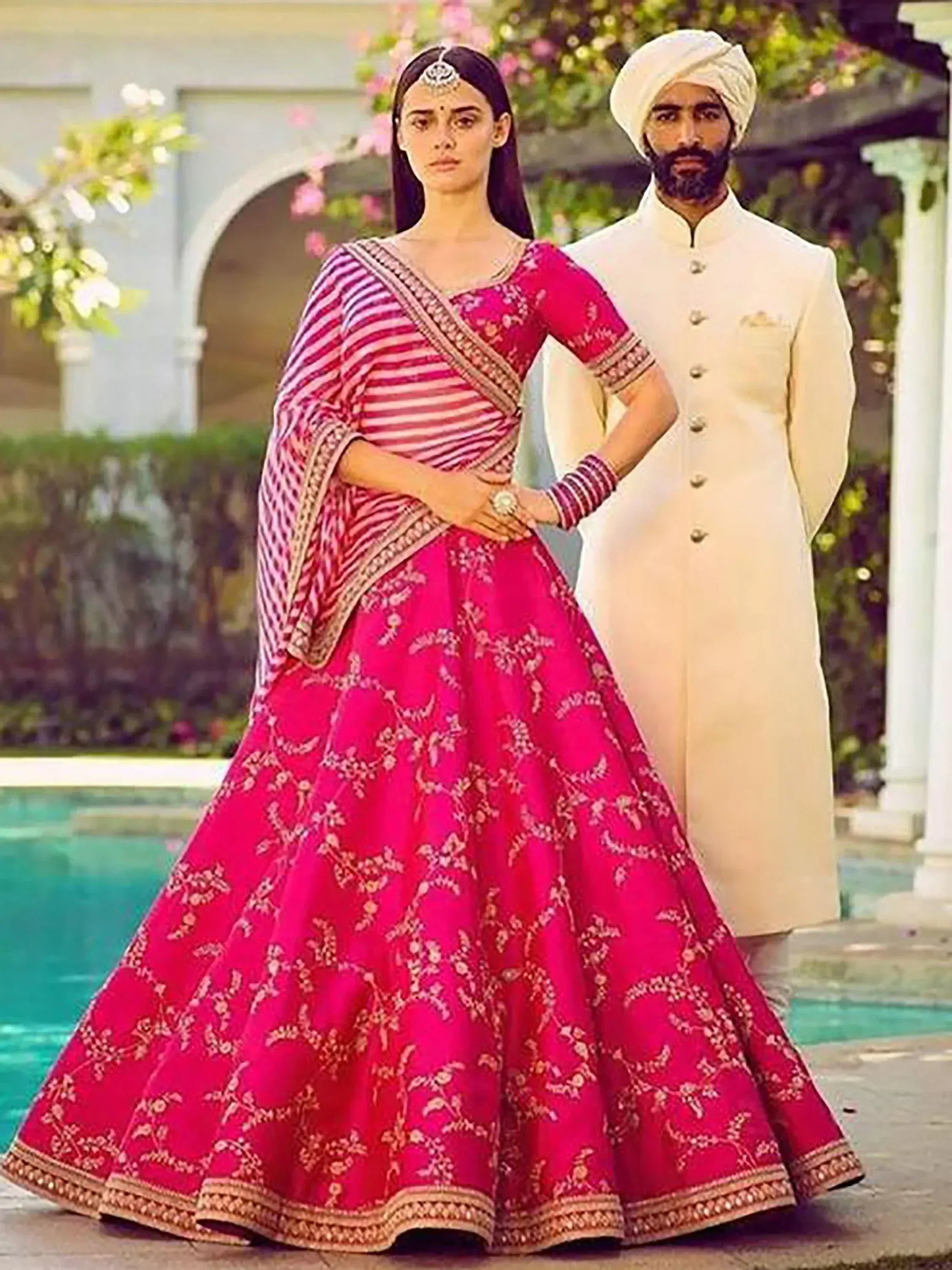 Tulsi Art Pink Embroidery Mulberry Silk Wedding Lehenga Choli | Grocsy