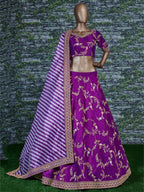 Tulsi Art Purple Embroidery Mulberry Silk Wedding Lehenga Choli | Grocsy