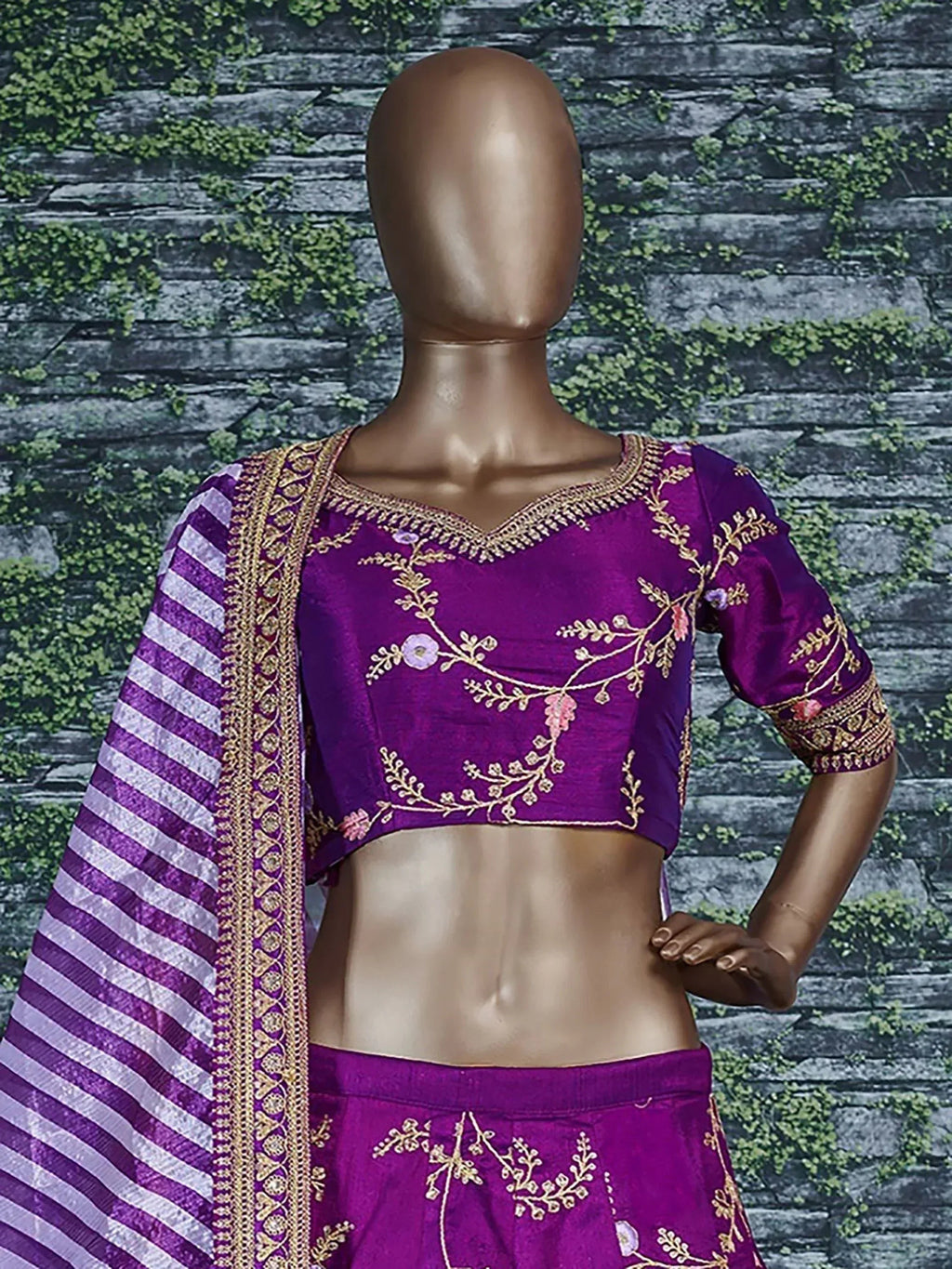 Tulsi Art Purple Embroidery Mulberry Silk Wedding Lehenga Choli | Grocsy