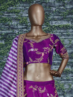 Tulsi Art Purple Embroidery Mulberry Silk Wedding Lehenga Choli | Grocsy