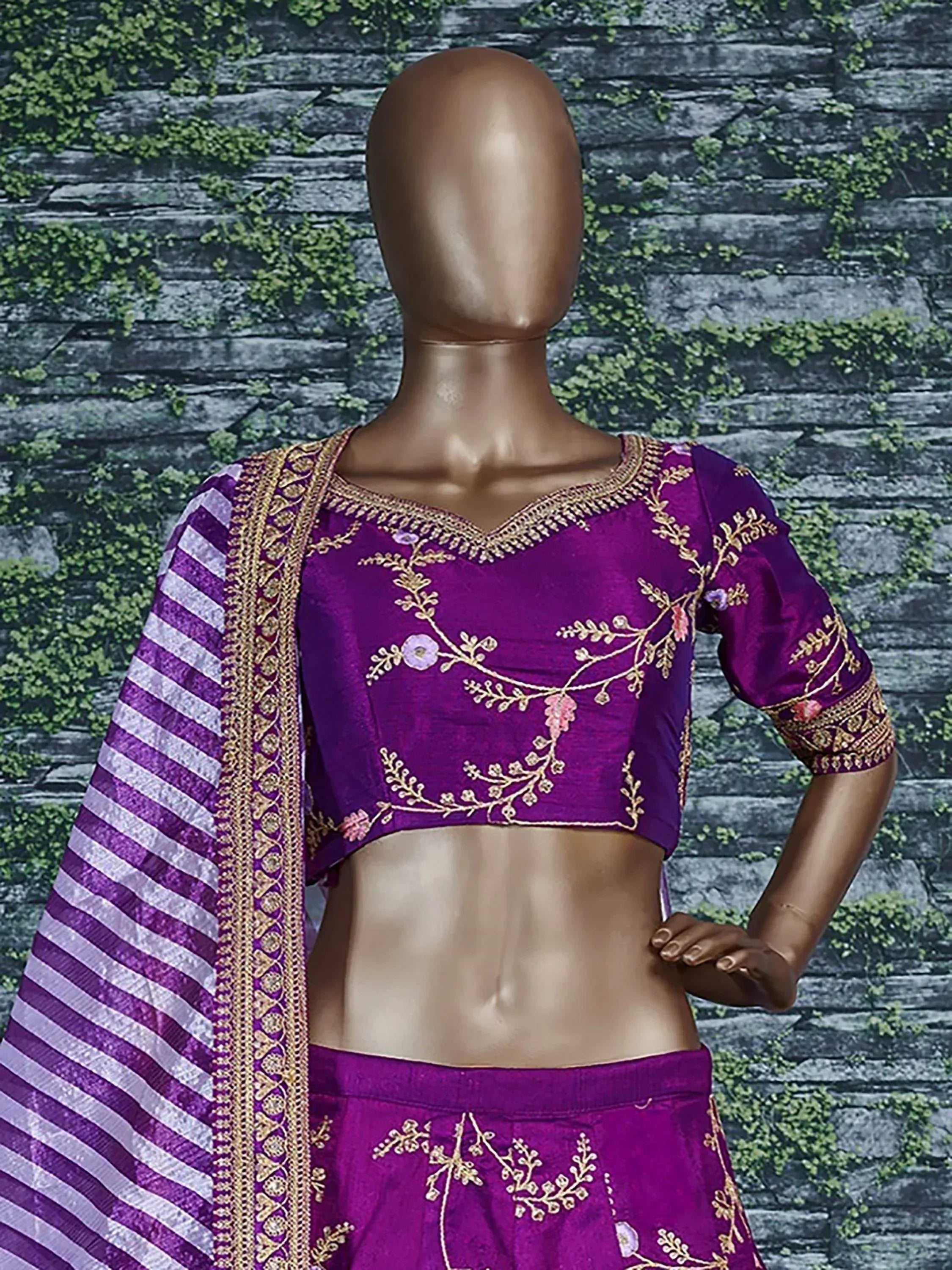 Tulsi Art Purple Embroidery Mulberry Silk Wedding Lehenga Choli | Grocsy