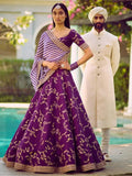 Tulsi Art Purple Embroidery Mulberry Silk Wedding Lehenga Choli | Grocsy