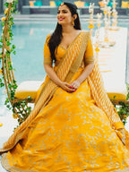 Tulsi Art Yellow Embroidery Mulberry Silk Wedding Lehenga Choli | Grocsy