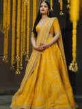 Tulsi Art Yellow Embroidery Mulberry Silk Wedding Lehenga Choli | Grocsy