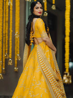 Tulsi Art Yellow Embroidery Mulberry Silk Wedding Lehenga Choli | Grocsy