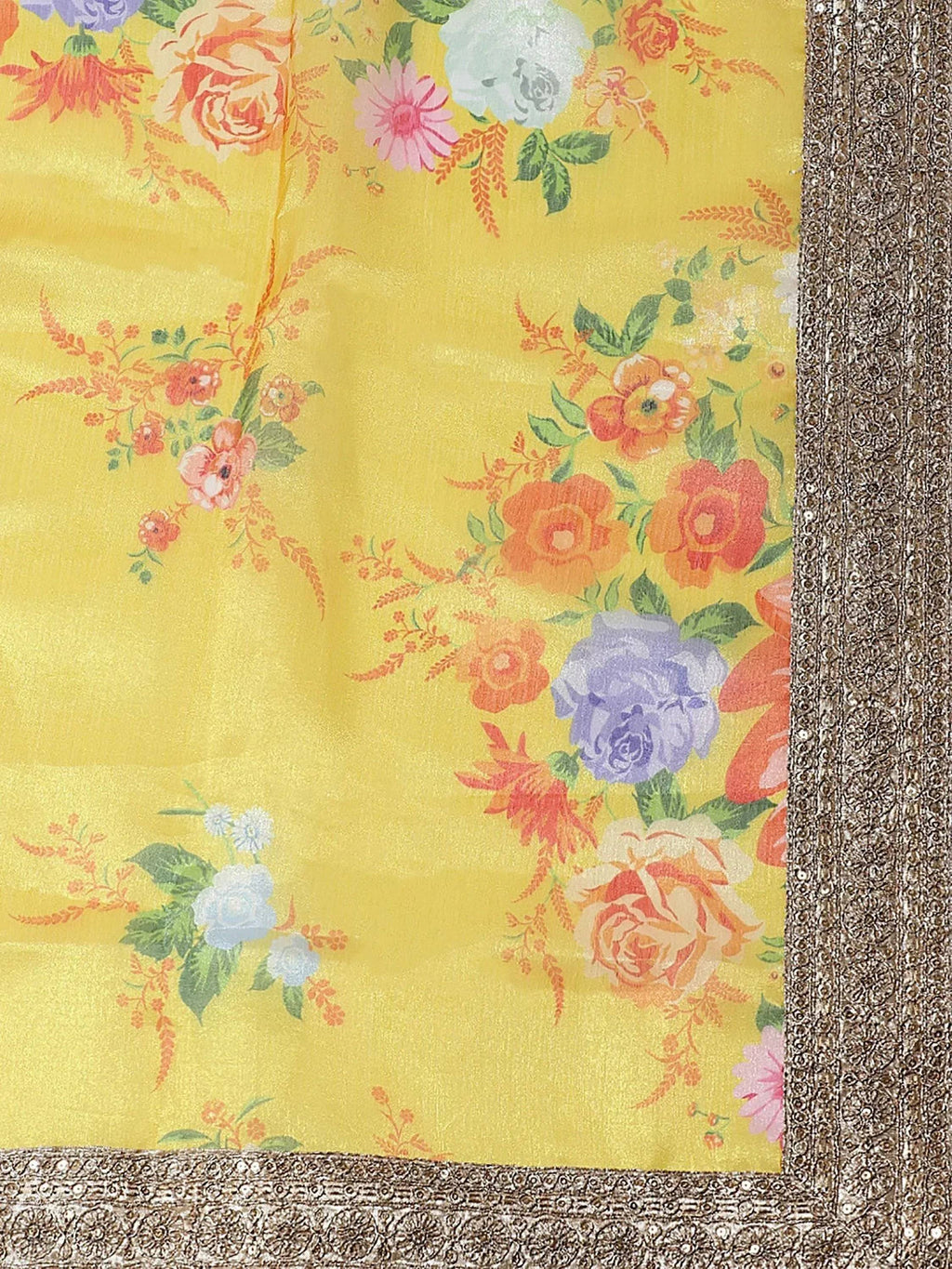 Tulsi Art Yellow Floral Digital Printed Organza Bridal Lehenga Choli | Grocsy