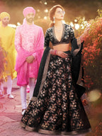 Tulsi Art Black Embroidery Thai Silk Bridal Lehenga Choli | Grocsy