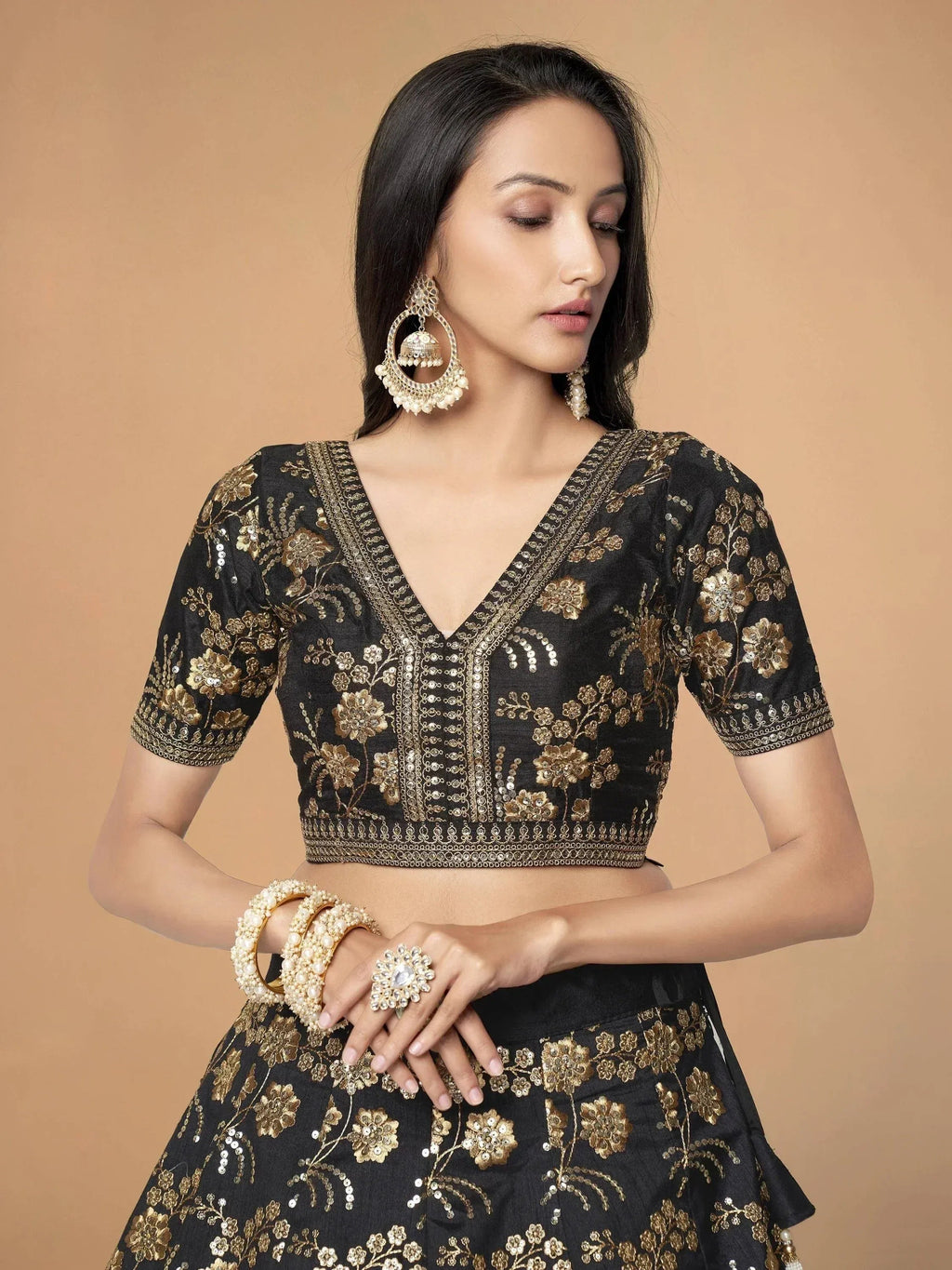 Tulsi Art Black Embroidery Thai Silk Bridal Lehenga Choli | Grocsy