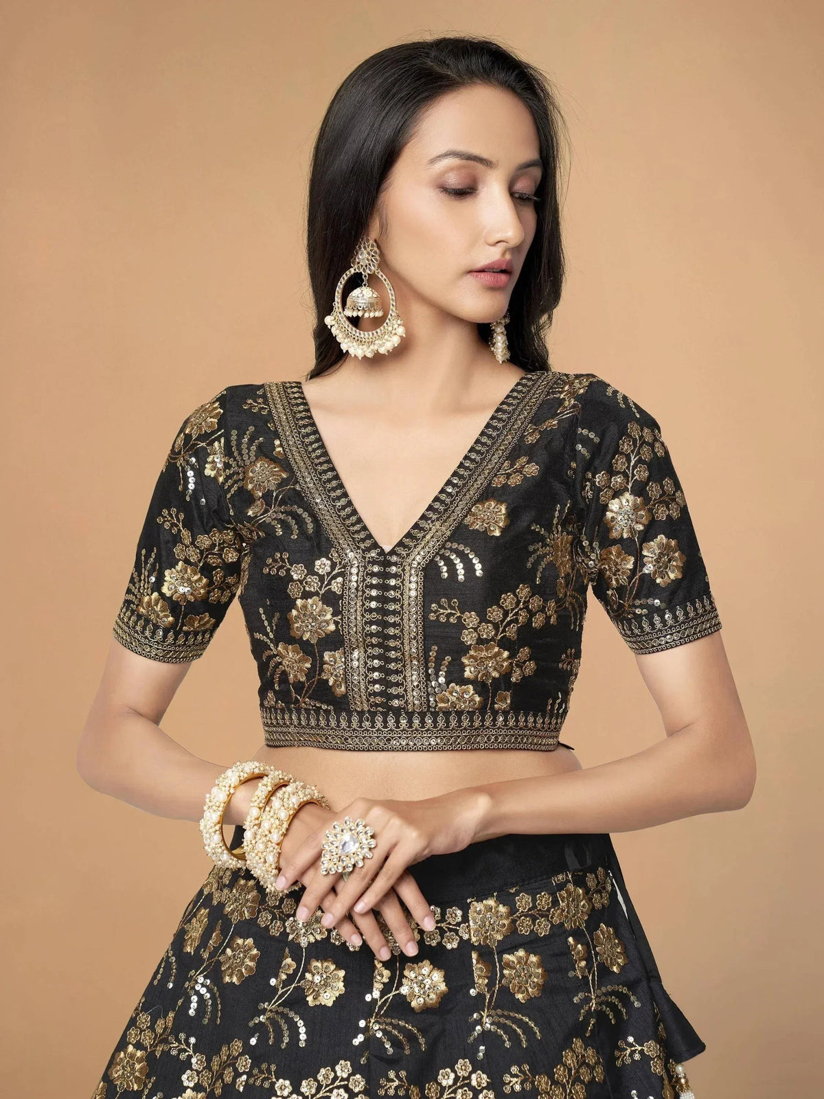Tulsi Art Black Embroidery Thai Silk Bridal Lehenga Choli | Grocsy