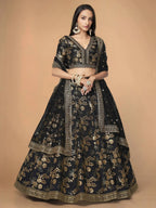 Tulsi Art Black Embroidery Thai Silk Bridal Lehenga Choli | Grocsy