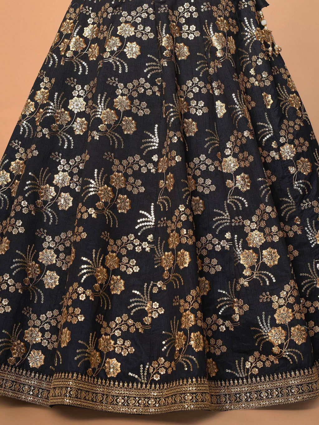 Tulsi Art Black Embroidery Thai Silk Bridal Lehenga Choli | Grocsy