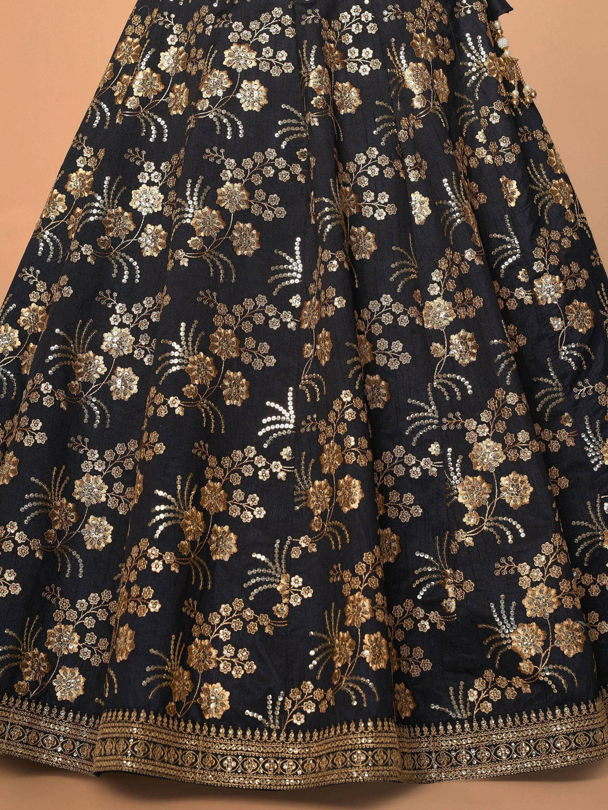 Tulsi Art Black Embroidery Thai Silk Bridal Lehenga Choli | Grocsy